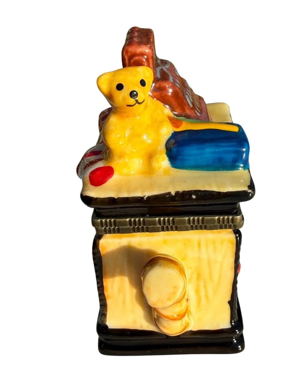 Vintage Toy Chest Trinket Box Teddy Bear Cash Register Nursery Keepsake Ceramic